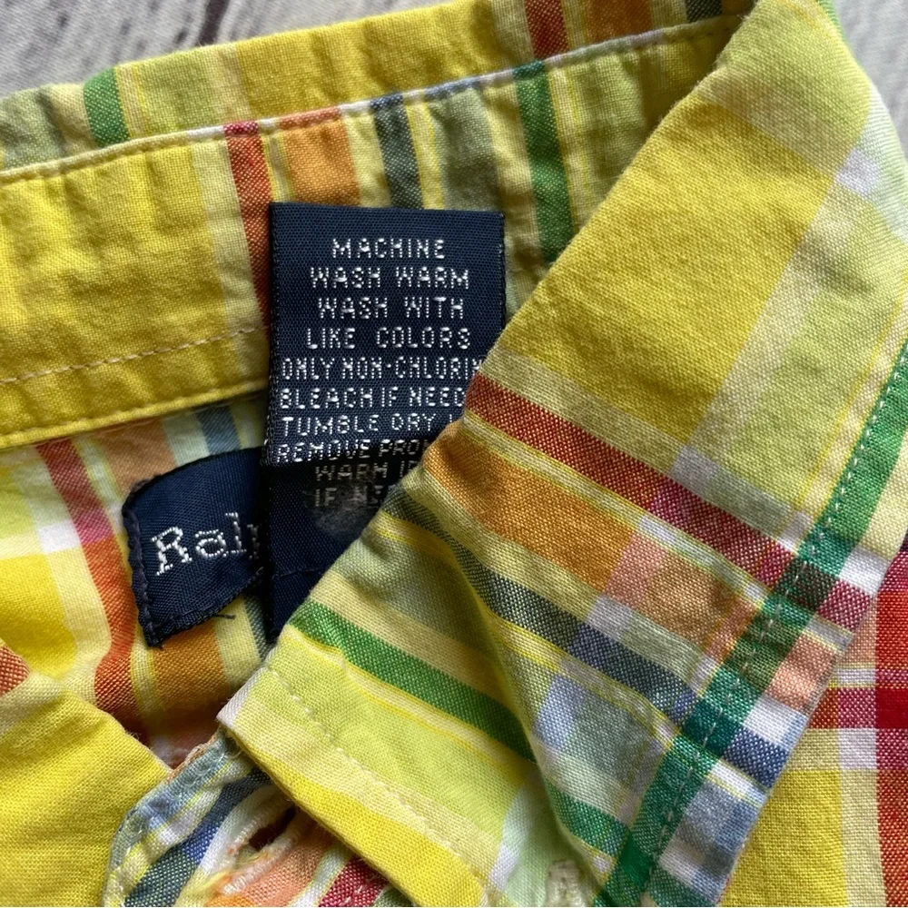 Ralph Lauren Yellow, Red & Green Plaid Short Sleeve Button Down Size 6
